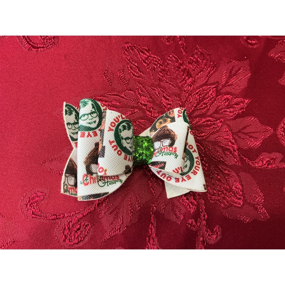 Handmade Hair Bow Set 3pc AChristmas Story Vampirina Mint Faux Leather Alligator - Picture 2 of 9